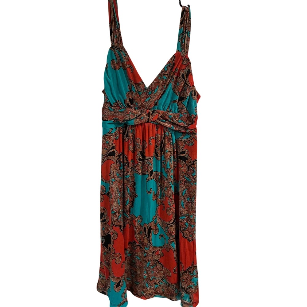 Apt. 9 Womens L Teal Orange Paisley Empire Waist V-Neck Maxi Dress Sleeveless